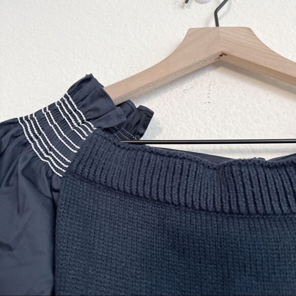 Adeam Womens Off Shoulder Smocking Sweater Navy Blue Cotton Size Extra Small - Picture 13 of 13
